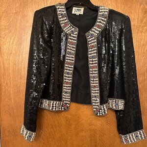 Black Tie Sequin Jacket with Rhinestone Trim
